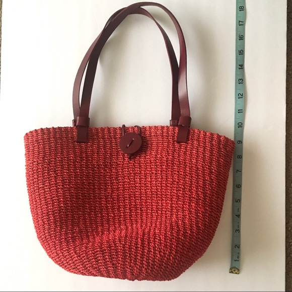 Vintage Red Natural Straw Tote Bag - Picture 10 of 12